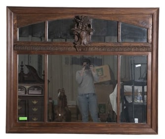 Carved walnut mantle mirror
