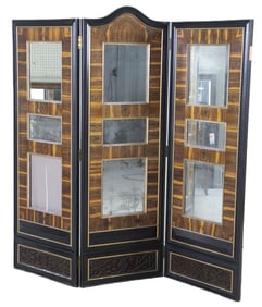 3-panel ebonized and veneered screen