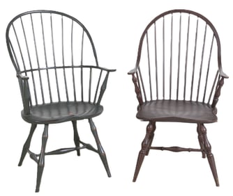 Green painted Louis A Irion bow back Windsor style armchair, Painted Windsor style bow back armchair