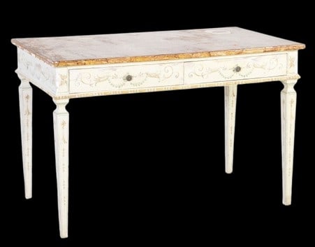 French style paint decorated 2-drawer writing desk (1 of 4)