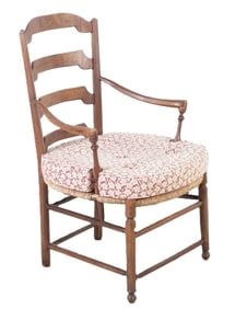 French style ladderback rush seat open armchair