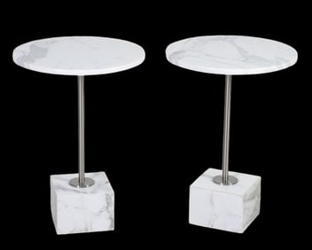 Pair Modern Design marble and chrome side tables