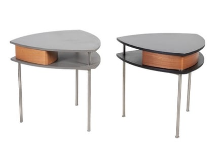 Pair Modern Design shaped one drawer side tables