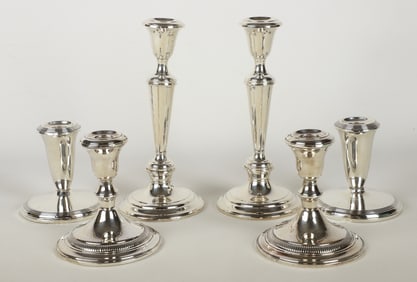 (3) Pair of weighted sterling candlesticks