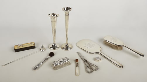 (11) Sterling silver dresser items
