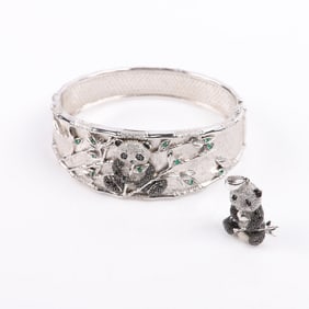 Sterling diamond pave panda bracelet and pendant