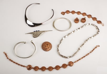 Sterling and Copper Modernist Jewelry Group