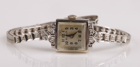 14K Benrus Ladies Diamond Bracelet Watch