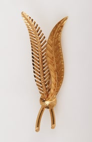 18K Yellow Gold Feather Brooch