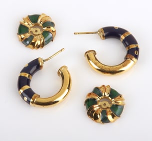 Enameled 18K Yellow Gold Hoops and Earring Jackets