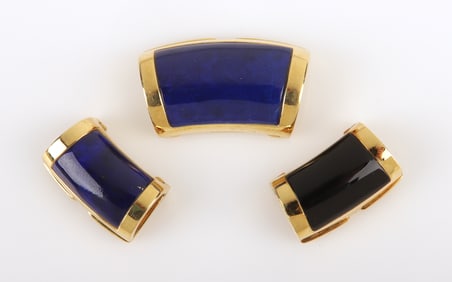 (3) 18K Craig Drake Onyx & Lapis Slides