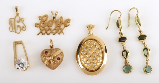 Gold Locket, Charms and Earrings