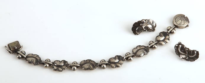 Georg Jensen Sterling Leaf Bracelet and Earrings
