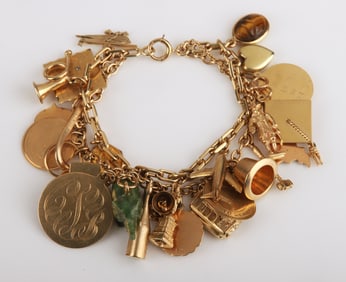 14K Yellow Gold Double Strand Charm Bracelet