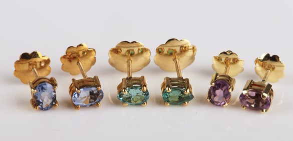 (3) 18K Yellow Gold Stud Earrings