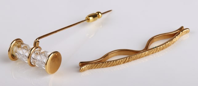Steuben Air Twist Pin and 14K Tie Bar