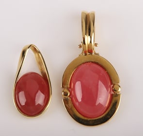 (2) 18K Yellow Gold Rhodochrosite Pendants