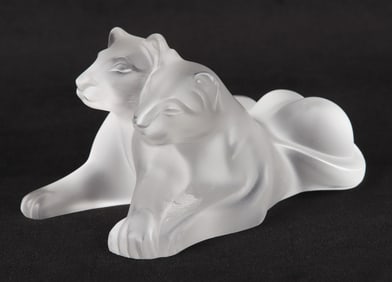 Lalique "Tambwe" crystal lion cubs