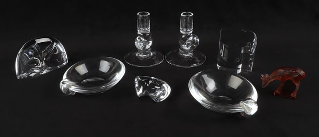 (8) Steuben and Lalique Crystal Table Items