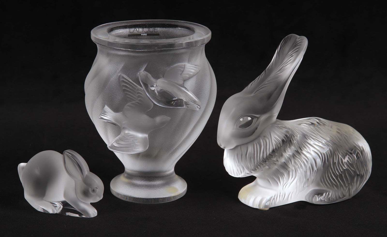 (3) Lalique Rabbit Figures and Vase (1 of 11)