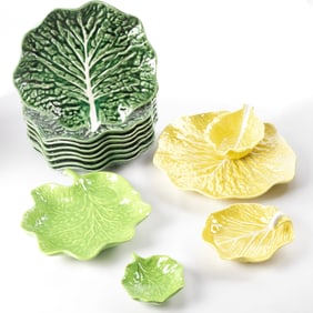 (12) Pieces of Majolica cabbage porcelain