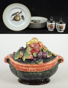(9) Pieces fruit theme porcelain