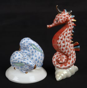 (2) Herend porcelain fishnet figures