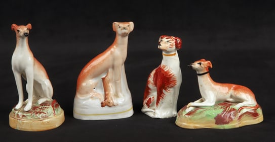 (4) Staffordshire miniature hound dogs