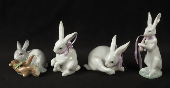 (4) Lladro bunny rabbit figures