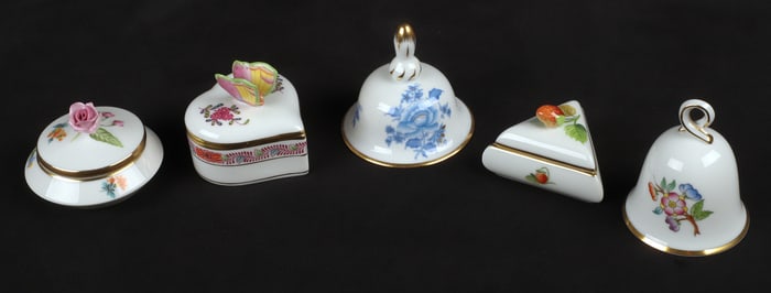 (5) Herend Porcelain Trinket Boxes and Bells