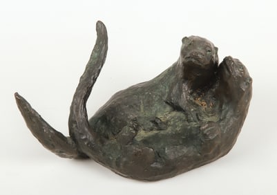 William H Turner bronze sculpture of otters