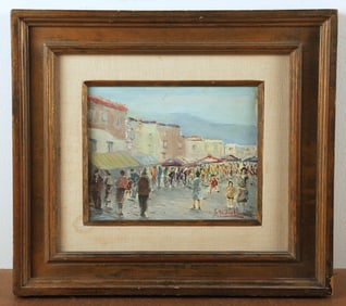 20th C Impressionist Painting of a Market