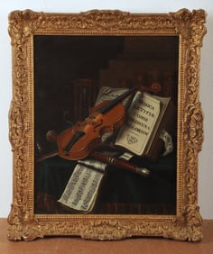 19th C British Still Life Painting with Violin