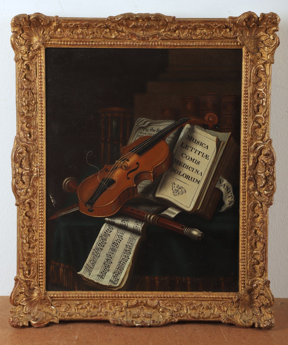 19th C British Still Life Painting with Violin (1 of 3)