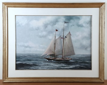 Marine Painting of a Two Masted Schooner