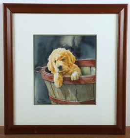 Carolyn Blish, "Puppy in an Apple Basket"