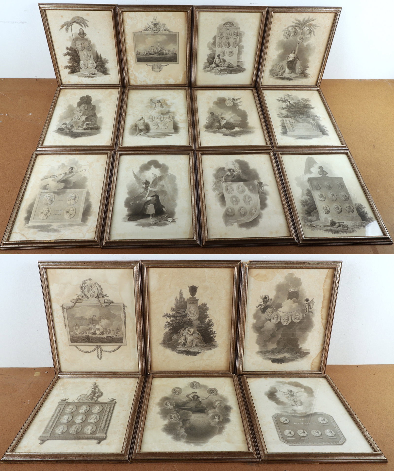 (18) Engravings from Hume's History of England: (18) Engravings from Hume's History of England published by Robert Bowyer 1795, engravings on wove paper, each 14" x 11" sheet, framed 15 5/8" x 12 5/8", poor to fair condition, foxing, staining, and 
