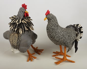 Pair of Luella Doss stuffed chickens
