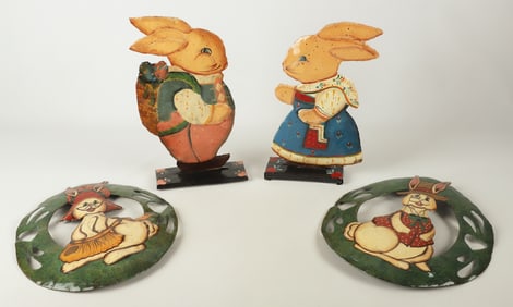 (4) Painted steel Easter decorations