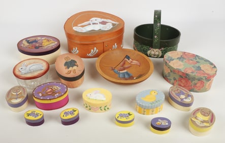 Lot of Easter/Spring boxes, basket & bowls
