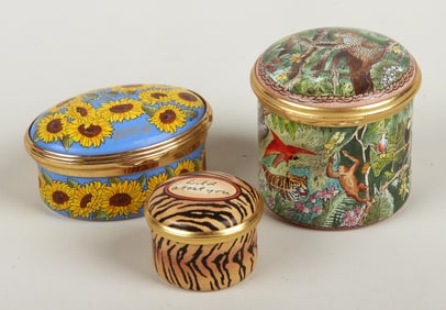 (3) Halcyon Days enamel trinket boxes