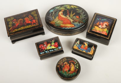 (6) Russian lacquer trinket boxes