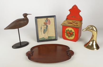 A Custom Tray, Carved Shorebird, Brass, Etc.