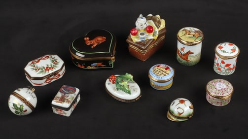 (11) Porcelain and Enameled Trinket Boxes