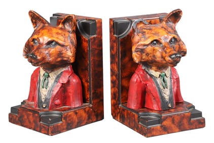 Pair Bill Huebbe fox bookends
