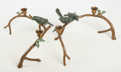 Pair of Bronze Birds on Branch Candelabra