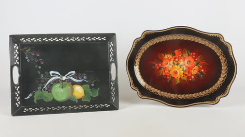 (2) Toleware hand painted trays
