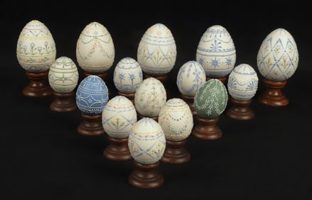 (15) Anne Piazza Hand Painted Porcelain Eggs