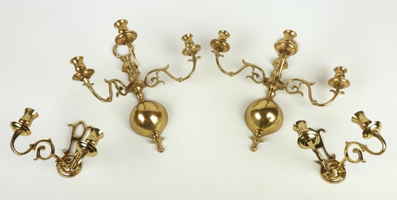 (2) Pair of brass candle wall sconces
