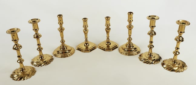(4) Pair of Colonial Williamsburg brass candlesticks